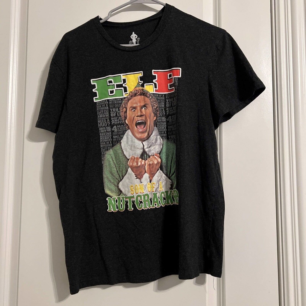 Buddy the Elf "Son of a Nut Cracker Black Graphic Print T-Shirt Men's Size Large
